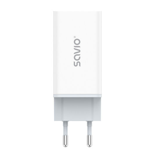 Savio GaN с USB-A порт и 2 USB-C порта и кабел USB-C 65W Power Delivery / Quick Charge 3.0 Бял (LA-07)