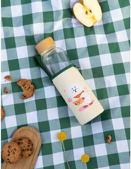 Line Friends Kinderflasche Glas mit Schraubverschluss Auslaufsicher Beige 500ml