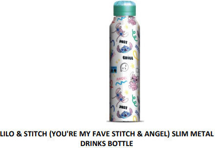 Lilo & Stitch You're My Fave Stitch & Angel Slim Metal Drinks Bottle