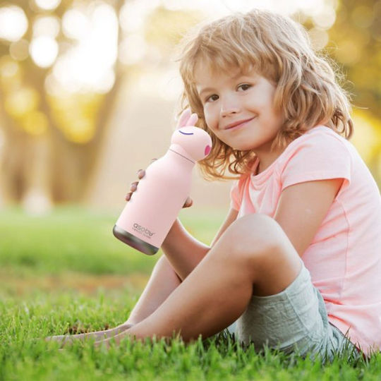 Asobu Bestie Kids Water Bottle Thermos Stainless Steel with Straw Bunny 460ml
