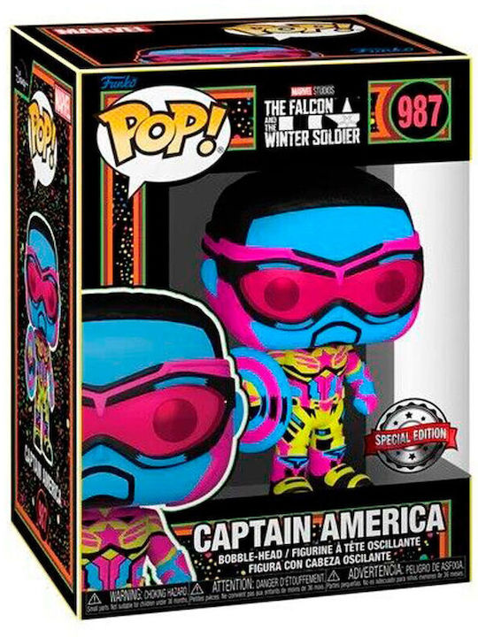 Funko Pop! Marvel: Șoimul și Soldatul de Iarnă - Captain America (Lumină neagră) 987 Bobble-Head Ediție Specială