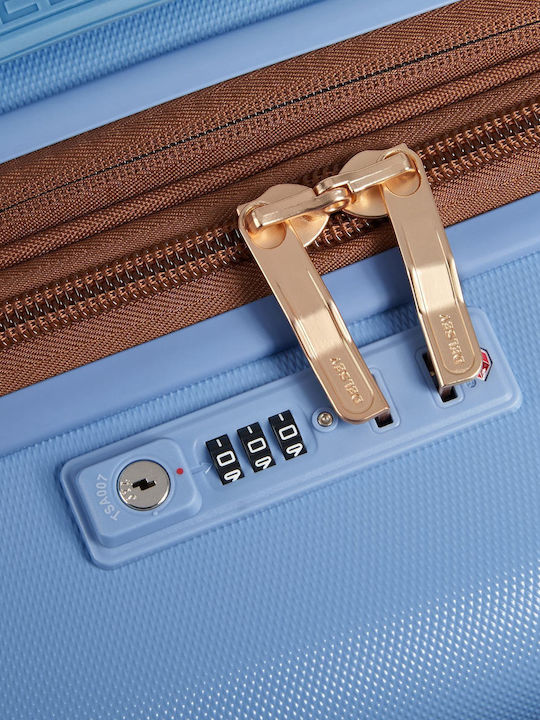 Delsey Sky Blue Hard Cabin Suitcase with 4 Wheels Height 55cm