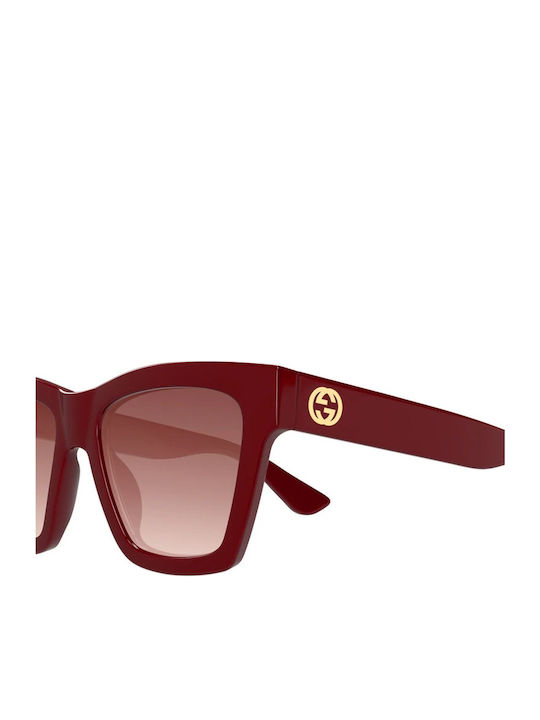 Gucci Women's Sunglasses with Burgundy Plastic Frame and Red Gradient Lens GG1714S 003