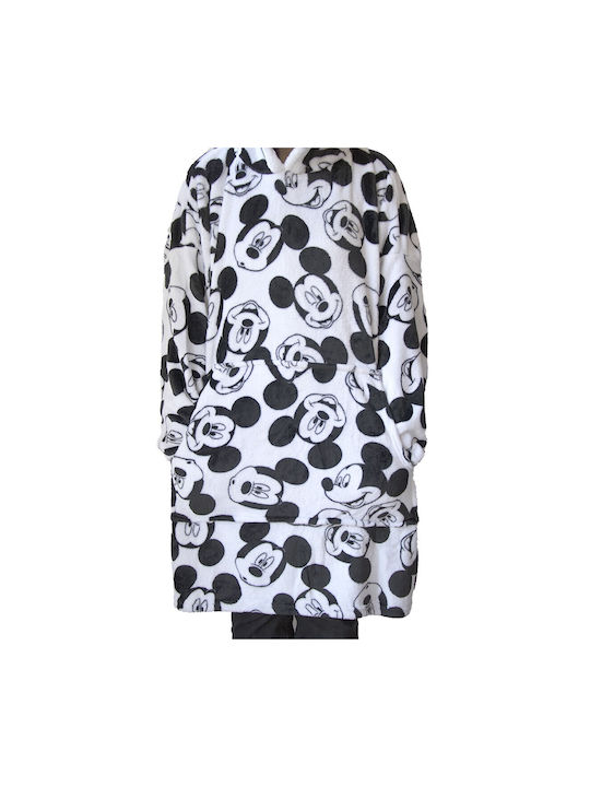 Disney Mickey Mouse Παιδική Κουβέρτα Μπλούζα Fleece Coral Μανίκια Κουκούλα Aym072976 Λευκό