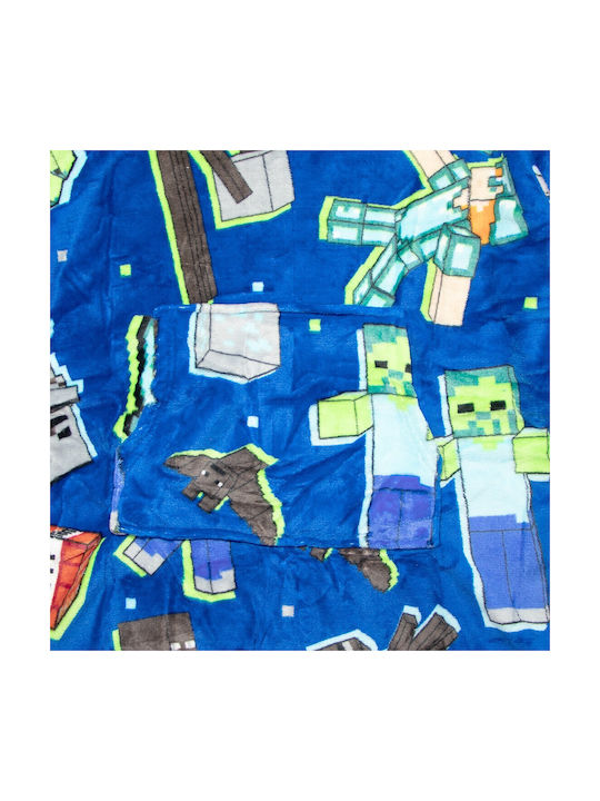 Minecraft Kids Blanket Fleece Coral Hoodie Sleeves Aym076103 Blue
