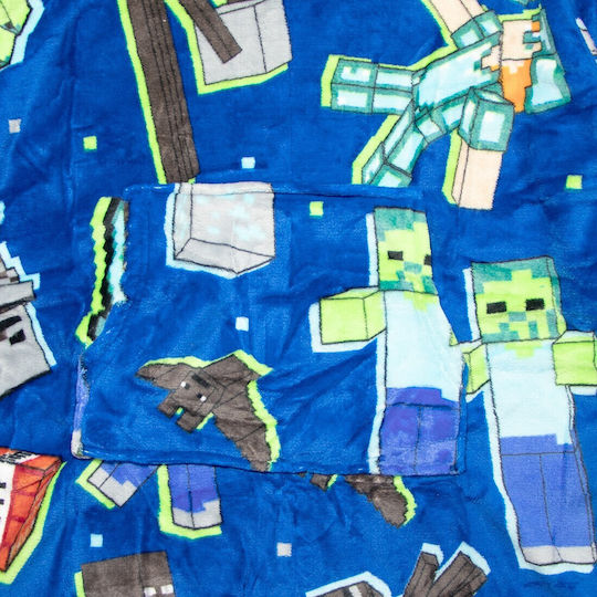 Pătură pentru copii Minecraft Fleece Coral cu mâneci Aym076103 Albastru