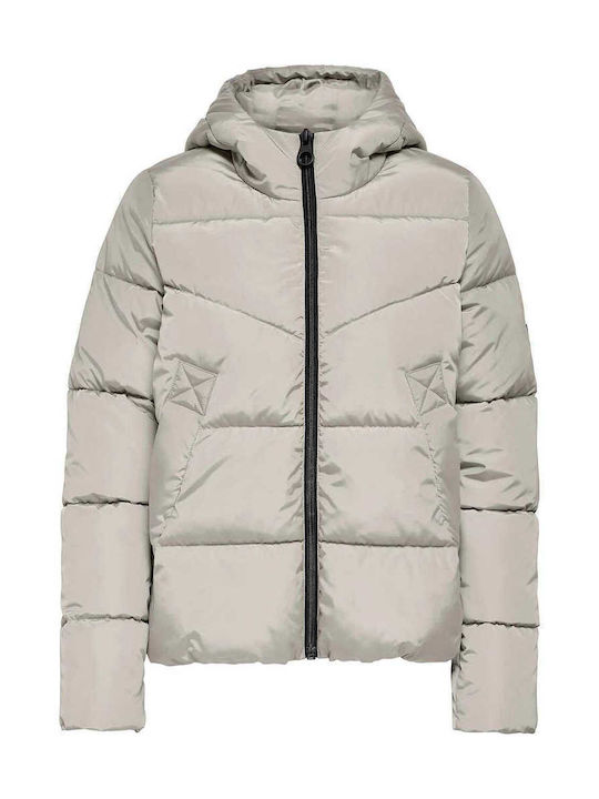 Only Women's Short Puffer Jacket for Winter Beige