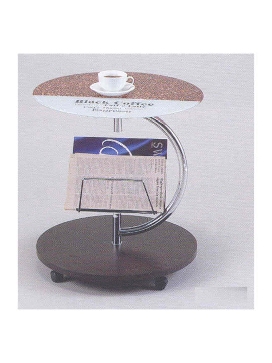 Round Side Table Glass with Wheels Brown L50xW50xH53cm.