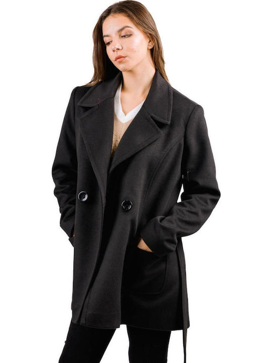 Damen black Kurzmantel mit Gürtel