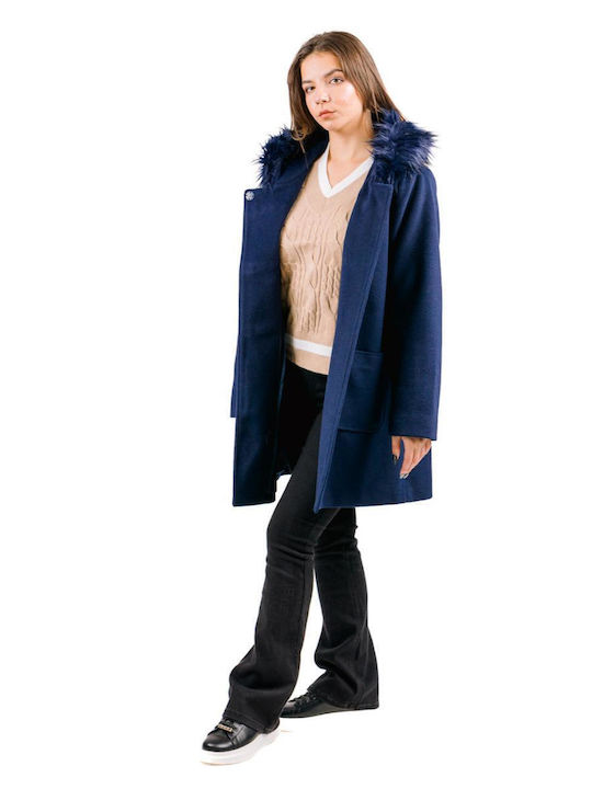 Forel Women's Montgomery with Hood and Fur BLUE