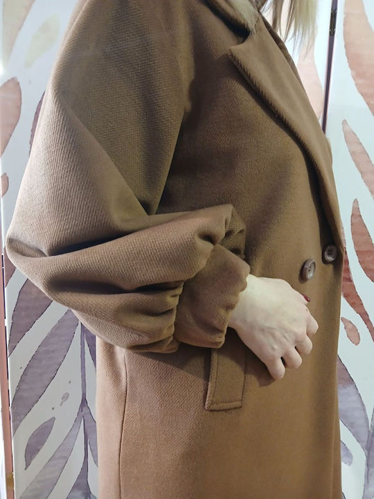 Women's Tabac Brown Coat with Buttons