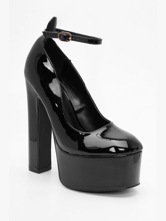 Luigi Black Heels with Strap