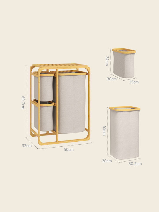 HomCom Καλάθι Απλύτων Bamboo με Καπάκι 50x32x69.7cm Μπεζ