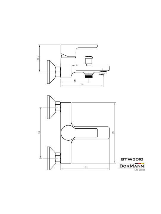 Bormann Elite BTW3010 Mixing Bathtub Shower Faucet Silver