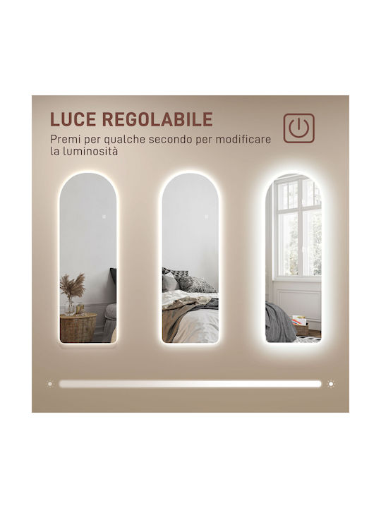 Homcom Wandspiegel Gebogen Verstellbare LED-Beleuchtung Touch-Steuerung Gehärtetes Glas 40x3x120 cm 831-891v90cr