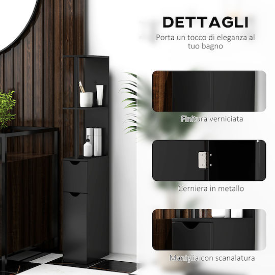 Kleankin Floor Bathroom Column Cabinet L15.2xD29.8xH118cm Black
