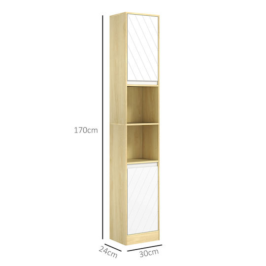HomCom Badezimmersäule Boden H30xB24xH170cm Eiche