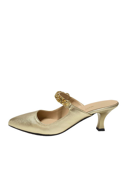 Mules with Thin High Heel in Gold Color
