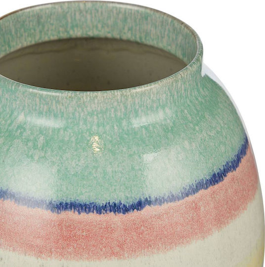 Praia Vase Mehrfarbige Streifen Türkis Terrakotta Durchmesser 19 cm H 18 cm