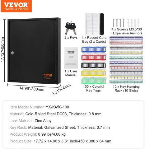 Ντουλάπι Κλειδιών Vevor 100 Θέσεων Ρυθμιζόμενα Ράφια & Χρωματιστές Ετικέτες Ycaqjhs100pc6kjxsv0