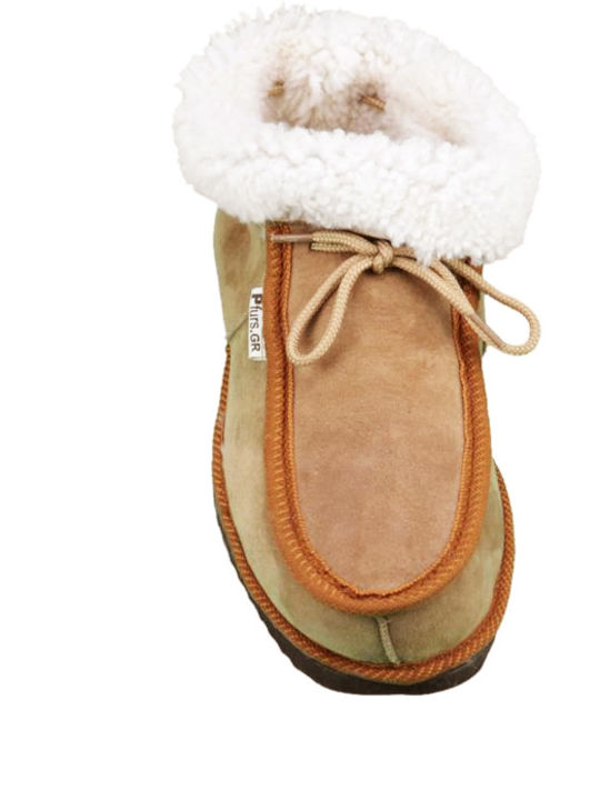 Heel Enclosed Men's Slippers with Fur Taba