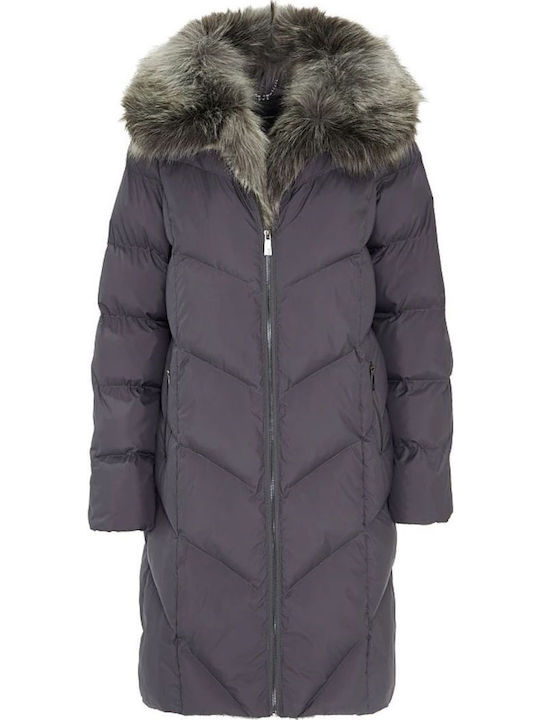 Lang Damen Puffer Jacke für Winter Dark Gray