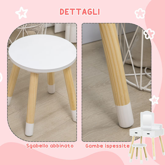 Zonekiz Kinder Schminktisch Set Frisiertisch Hocker Spiegel 2 Schubladen Weiß Holz 316-005v00wt