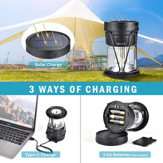 Eluteng Lanternă LED Solar Pentru Camping Waterproof Cu Lanternă Neagră