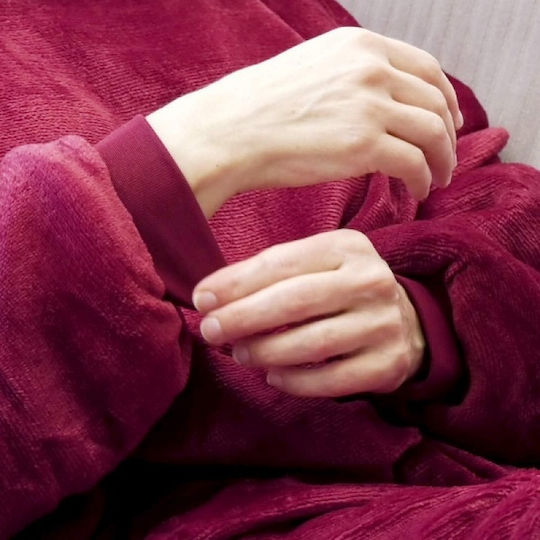 Ontel Huggle Plush Blanket Sherpa with Sleeves 70x90cm Red