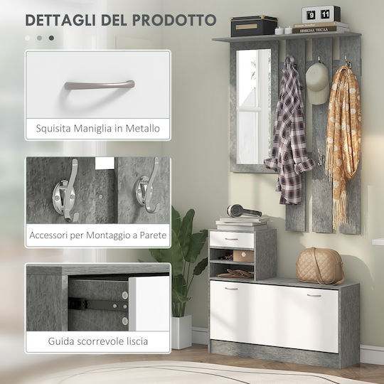 Entry Furniture with Mirror / Hanger & Shoe Rack Gray 90x10x102cm
