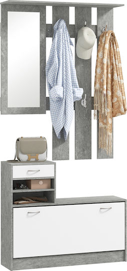 Entry Furniture with Mirror / Hanger & Shoe Rack Gray 90x10x102cm