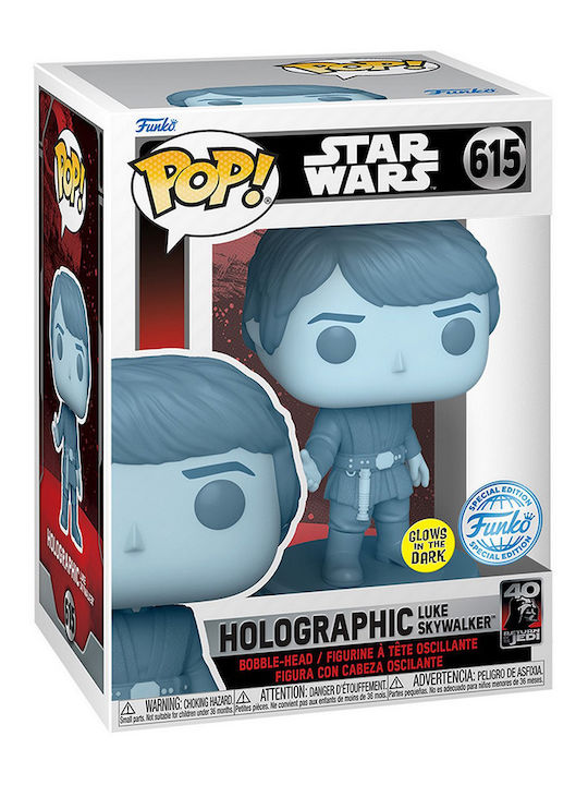 Funko Pop! Filme: Krieg der Sterne - Luke Skywalker Holografisch 615 Wackelkopf & Leuchtet im Dunkeln Sonderausgabe