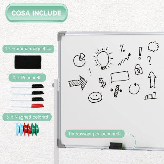 HomCom Magnetic Tablă marker Tablă de seminar cu un trepied 127x50cm
