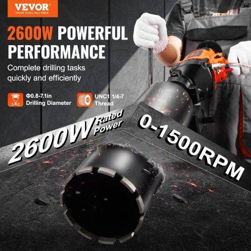 Vevor Core Drilling Machine 2600w Handheld & Base 0.8-7.1in Scjgszkj180mcecvdv2