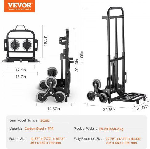 Vevor Καρότσι Μεταφοράς Πτυσσόμενο για Φορτίο Βάρους έως 208kg