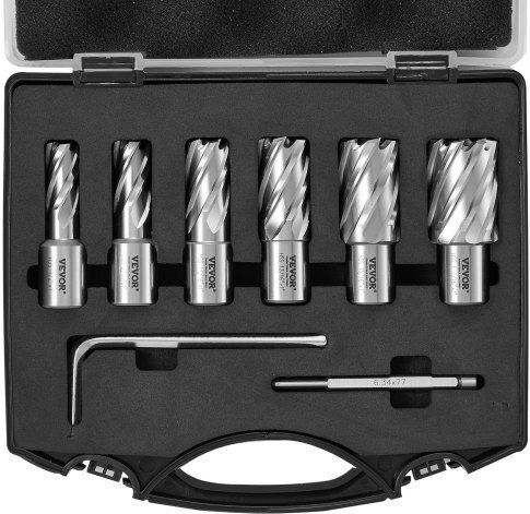 Vevor 6 Pcs Cutter Set Magnetic Drills 1" Cutting Depth 1/2" to 1-1/16" Diameter M2al Steel Guide Case Gsgtzyc6j100o3dw2v0