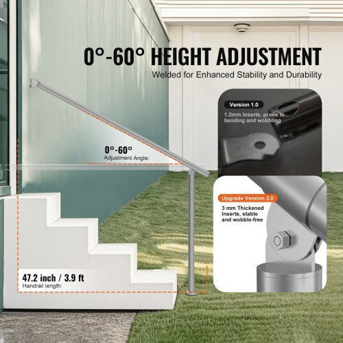 Vevor Stainless Steel Handrails 120cm Outdoor Steps 47.3in Bxgdlzfs120cr5f2iv0