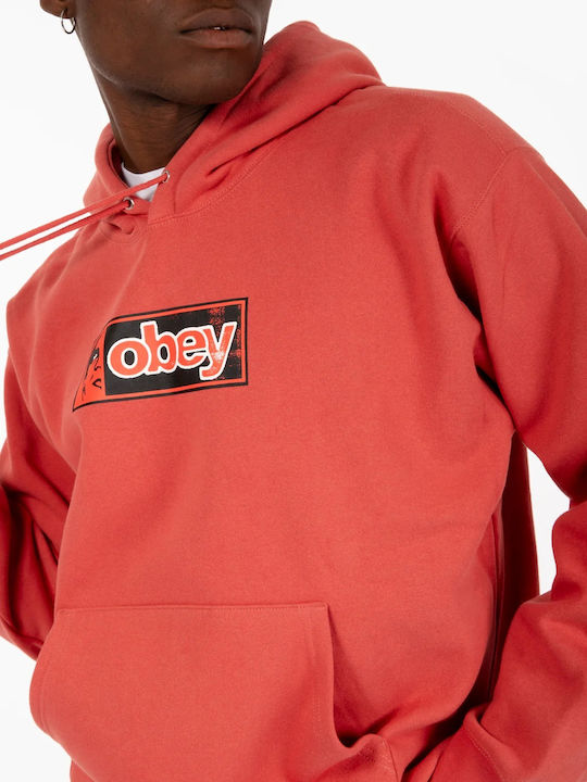 Obey Sweatshirt with Hood Mineral Red