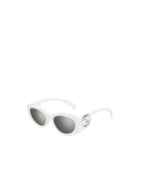 Gucci Women's Sunglasses with White Plastic Frame and Silver Mirror Lens GG1691S 006