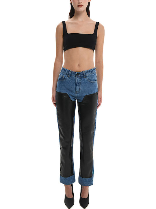 High Waist Women's Jean Trousers in Mom Fit Blue