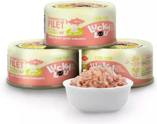 Lucky Lou Extrafood Wet Food for Cats in Cans with Tuna, Shrimps, Fish, Salmon, Chicken and Vegetables Grain-Free & Gluten-Free 70gr