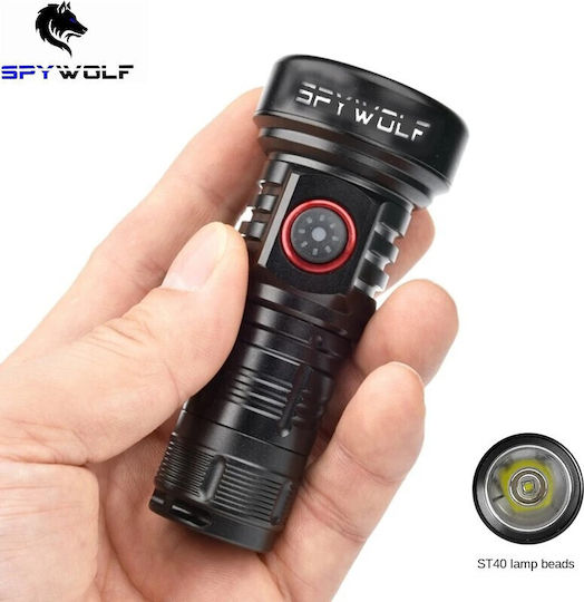 Spywolf Επαναφορτιζόμενος Φακός LED IP65 με Μέγιστη Φωτεινότητα 6000lm