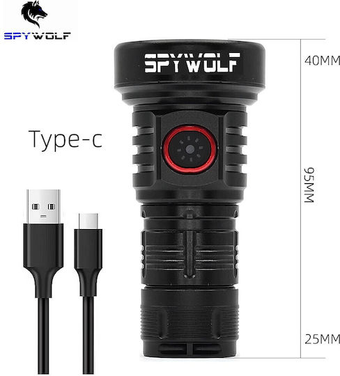 Spywolf Επαναφορτιζόμενος Φακός LED IP65 με Μέγιστη Φωτεινότητα 6000lm