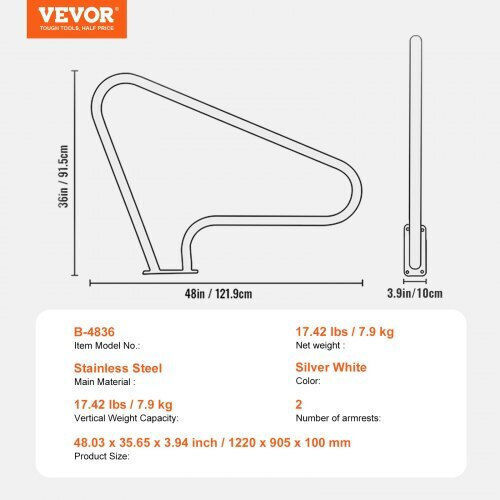 Vevor Pool Handle made of Stainless Steel 121.92x91.44cm White