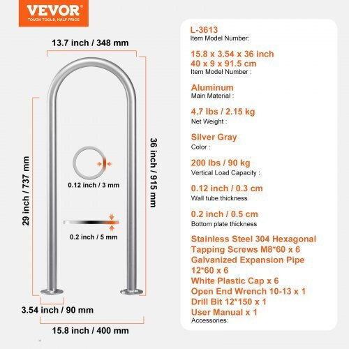 Vevor Pool Handle made of Aluminum 36x13cm Gray
