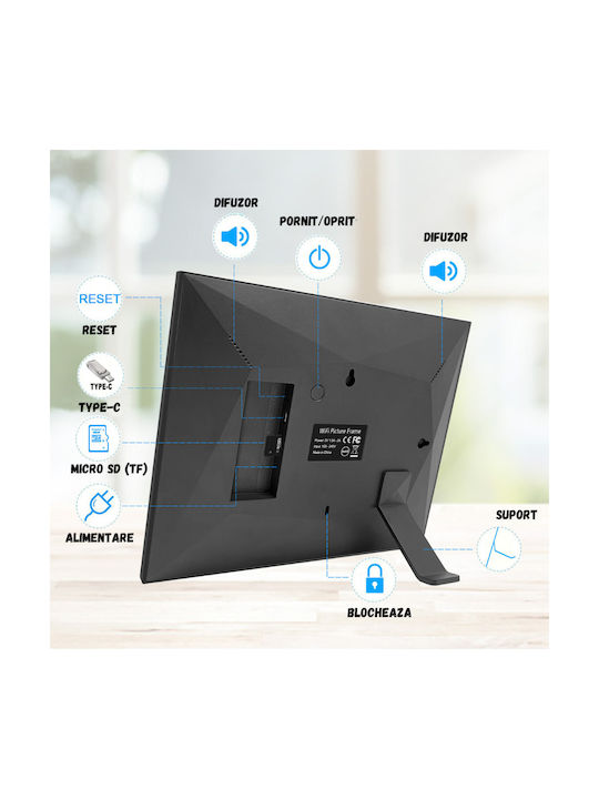 Digitaler Bilderrahmen mit Touchscreen 10.1" Auflösung 1280x800 mit WiFi Schwarz 3874784154702