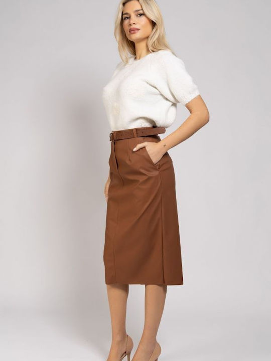 Leder Midi Rock Taba
