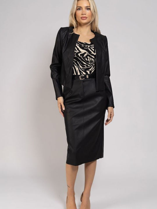 Piele Midi Fustă Black