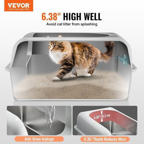 Vevor Cat Basin with Filter Gray L60 x W40 x H30cm