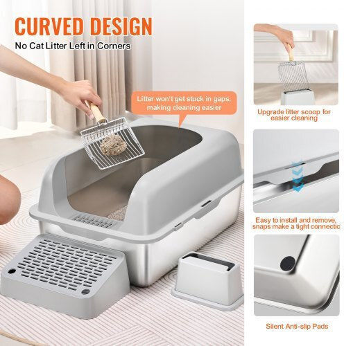 Vevor Cat Basin with Filter Gray L60 x W40 x H30cm